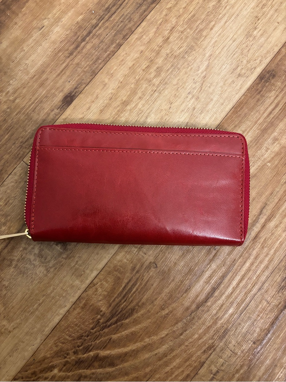 Lodis Red Leather Zip Wallet with Gold Hardware